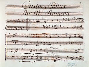 Side med partitur af Castor et Pollux, lyrisk tragedie af Rameau (1737) af Unknown artist