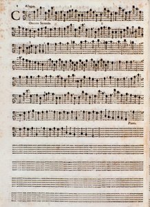 Side med partitur af "" Concerti a cinque, Op. 5"" af Tomaso Albinoni af Unknown artist