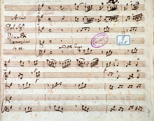 Side med partitur af Extinguish I would like air in Griselda opera af Antonio Vivaldi af Unknown artist