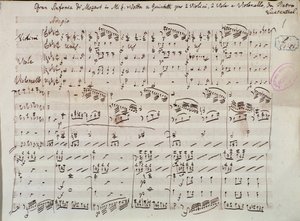 Side med nodeblade til Symphony concertante for violin og bratsch i Es, af Mozart, Lichtenthal version af Unknown artist