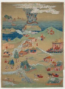 Malet banner (thangka) af fem moralske fortællinger fra Avadana Kalpalata Jataka af Unknown artist