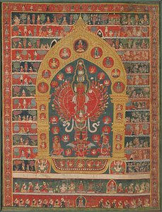 Bemalet banner (thangka) af Avalokiteshvara-inkarnationen af regnguden Rato Matsyendranatha af Unknown artist