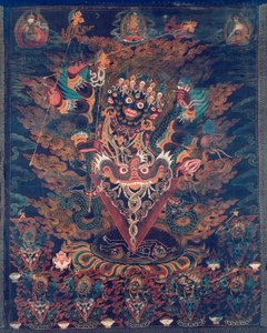 Bemalet banner (thangka) med Guru Dragpur, en vredladen form af Padmasambhava af Unknown artist