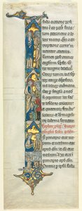 Delblad fra en latinsk bibel: Indledende I[n principio] med ægteskabet i Kana af Unknown artist