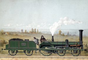 Passagerlokomotiv og kulvogn fra Strasbourg Railway (Crampton-systemet) af Unknown artist