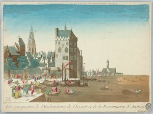 Peep-show, perspektivisk udsigt over Scheldemundingen og Antwerpens Possonry af Unknown artist