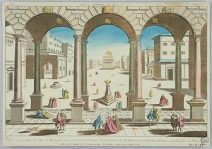 Peep-show, perspektivisk udsigt over Triumfbuen, hvor den rasende forbud fandt sted under Antonius, Octavian og Lepidus