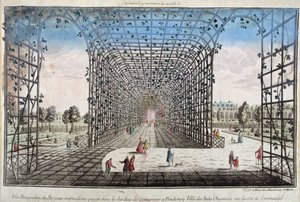 Perspektiv udsigt over den vidunderlige vugge, der er i guvernørens have i Pondicherry (Pondicherry), by i Østindien på Coromandel-kysten - gravering af Unknown artist