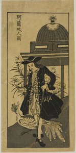 Billede af en hollænder med en påfugl 阿蘭陀人図 (Oranda jin zu) af Unknown artist