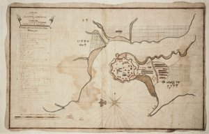 Plan over byen og fæstningen Gariah, ca. 1755 (blæk, akvarel) af Unknown artist