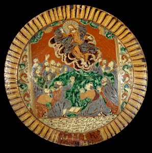 Plade i lakeret jord, der repræsenterer Kristi Himmelfart. 1752. Sevres, Nationalmuseet for Keramik af Unknown artist
