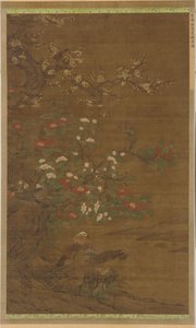 Blommeblomster, kameliaer og mandarinænder af Unknown artist
