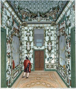 Porcelænssalon i det kongelige palads i Madrid. 1700-tals gravering. Paris, dekorativ kunst af Unknown artist