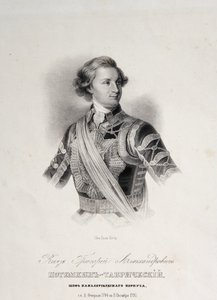 Portræt af Grigory Aleksandrovich Potemkin eller Potiomkin (Prins Grigory Aleksandrovich Potemkin-Tavricheski (Potemkin Tavricheski) (1739-1791), russisk soldat og regeringsmand - slutningen af ​​det 18. århundrede gravering af Unknown artist