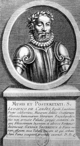 Portræt i medaljon af Luis de Camoens (1524-1580) - gravering af Unknown artist