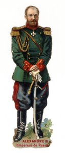 Portræt af Alexander III, Ruslands kejser (1845-1894). Sen kromolitografi af det 19. århundrede. Privat samling af Unknown artist