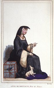 Portræt af Anne af Bretagne (1476-1514), dronning af Frankrig, hustru til Charles VIII og derefter Ludvig XII. Indgraveret fra 1830 af Unknown artist