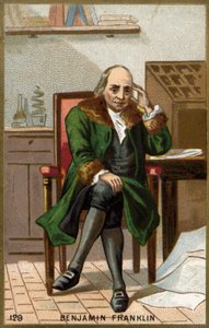 Portræt af Benjamin Franklin (1706 - 1790), amerikansk politiker, mindesmærke, pamfletariker og fysiker. af Unknown artist