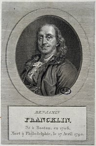 Portræt af Benjamin Franklin, amerikansk politiker og fysiker (1706-1790) af Unknown artist
