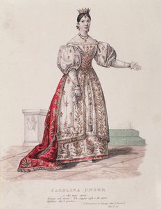 Portræt af Caroline Ungher (Unger) optrædende i I Normanni a Parigi (gravering) af Unknown artist