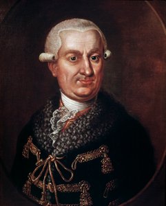 Portræt af grev Franz Anton von Nostitz-Rieneck (1725-1794) grundlægger af statsteatret i Prag i 1783 (Portræt af aristokraten Frantisek Antonin grev Nostitz Rieneck, der byggede Estates Theatre eller Stavovske divadlo, Prag) Anonymt maleri af Unknown artist