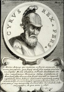 Portræt af Kyros II (ca. 559-529 f.Kr.) kaldet Kyros den Store, grundlæggeren af det persiske imperium. Indgravering af privatsamlingen fra det 18. århundrede af Unknown artist