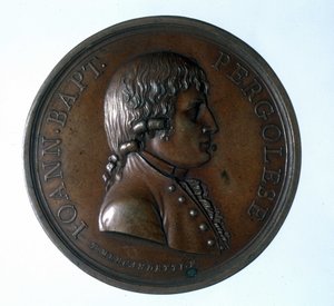 Portræt af Giovanni Battista Pergolesi (Jean Baptiste Pergolese, Jean-Baptiste) (1710 - 1736). Bronze medaljon. Museum for trappen. Milano af Unknown artist