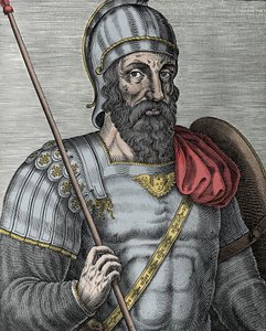 Portræt af Godfrey af Bouillon (Godefroy de Bouillon) (1040/61-1100), frankisk ridder, en af lederne af det første korstog - gravering 1500-tallet af Unknown artist