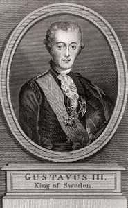 Portræt af Gustave III (1746-1792), konge af Sverige fra 1771 til 1792, indgravering af 1787 "" Collection to the Soldiers of Yesteryear"" af Unknown artist