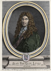 Portræt af Jean Baptiste Lully (Giovanni Battista Lulli) (1632-1687), fransk komponist af italiensk oprindelse. Indgravering af det 19. århundrede. af Unknown artist