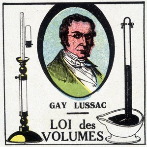 Portræt af Louis-Joseph Gay-Lussac (Louis Joseph Gay Lussac) (1778-1818), fransk fysiker og kemiker, repræsenteret med volumenloven. af Unknown artist