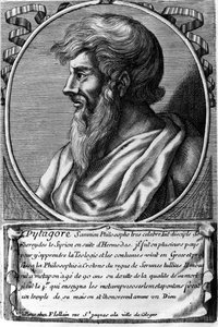 Portræt af Pythagoras (ca. 570 - omkring 480 f.Kr.), græsk matematiker og filosof. Indgravering af det 18. århundrede af Unknown artist