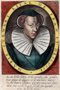 Portræt af dronning Marie Stuart (1542 - 1587), dronning af Frankrig og Skotland. Stik af det 16. århundrede. Privat samling. af Unknown artist