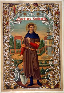 Portræt af Saint Fiacre (gardner, eremitage nær Meaux), bog a.n.d. 19. århundrede. af Unknown artist