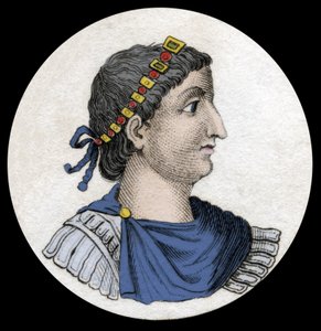 Portræt af Theodosius I (Flavius Theodosius) (347-395), romersk kejser, gravering af det 19. århundrede. af Unknown artist
