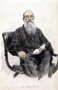 Portræt af Tolstoj, gravering 1888. af Unknown artist