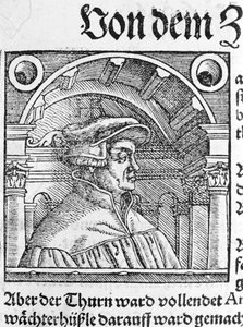 Portræt af Ulrich Zwingli (1484 - 1531), schweizisk religiøs reformator. af Unknown artist
