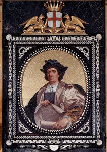 Portræt af den italienske navigatør Christopher Columbus (Christopher Columbus, Cristoforo Colombo, Cristobal Colon) (1451-1506) Mosaique af Unknown artist