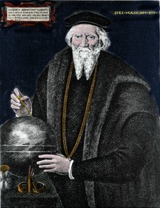 Portræt af navigatøren Sebastiano Caboto (Sebastien Cabot) (1476 - 1557), som sammen med sin far opdagede Labrador og Newfoundland. Gravering. af Unknown artist