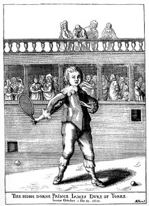 Prins James, hertug af York (1633-1701) spillede palmespil, han vendte senere tilbage som James II af England (James II Stuart) - i "" Englands folks sport og tidsfordriv"" af Joseph Strutt, red. 1801 af Unknown artist