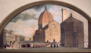 Procession på katedralen Santa Maria del Fiore-pladsen, Firenze (maleri, ca. 1650) af Unknown artist