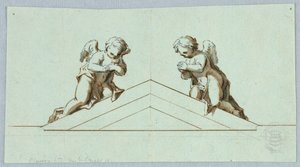 Projekt til et alter med engle og pediment af Unknown artist
