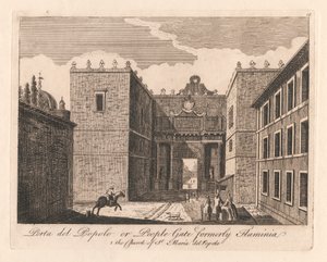 Prota del Popolo eller People Gate tidligere Flaminia: 1. kirken St. maria del Popolo af Unknown artist