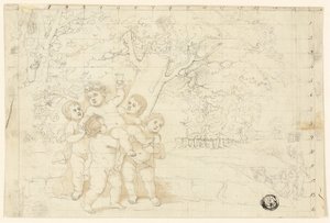 Putti bærer ung bacchus af Unknown artist