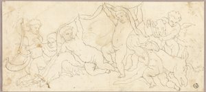 Putti i leg med rådyr og hund af Unknown artist