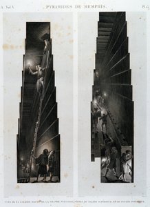 Pyramids of Memphis: udsigt over det øverste galleri af den store pyramide, taget fra det øvre og nedre leje - i "" Description of Egypt"", Imperial Editions af Unknown artist