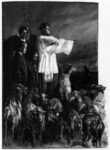 Religiøse ritualer: Ceremoni for eksorcisme på byens torv i himmelfartsnatten. Siciliens gravering af det 19. århundrede af Unknown artist