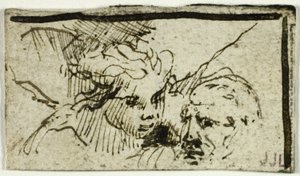 Rembrandts ofring af Issac - Abrahams og englens hoveder af Unknown artist