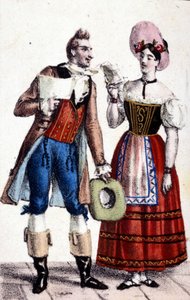 Repræsentation af Dulcamare og Alina (fremført af henholdsvis Frezzolini og Heinefetter) i operaen "Elixir d