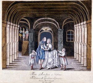 Repræsentation af operaen "Giulio Sabino" af Giuseppe Sarti (1729-1802) i Wien i 1785. På scenen Caterina (Katharina) Cavalieri og kastraten Luigi Marchesi. Milano af Unknown artist